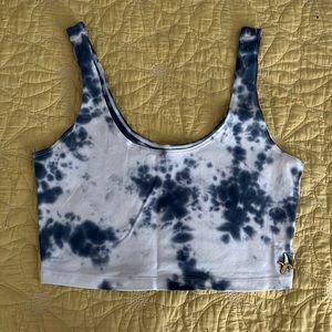 Blue Tie-Dyed Spandex Tank Top with Banana Patch